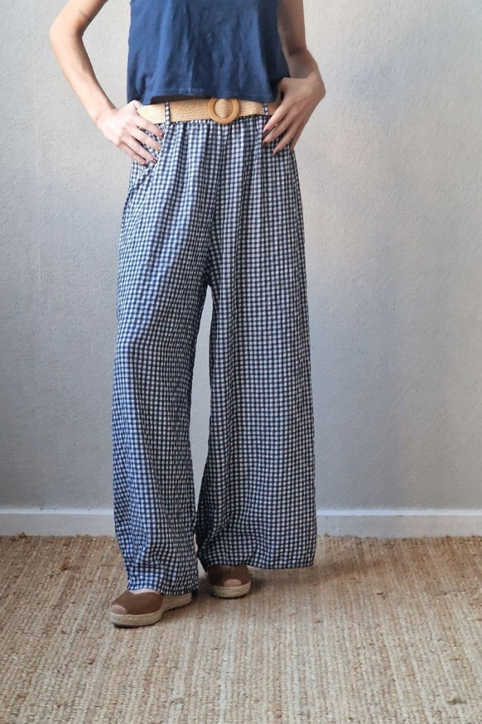 Pantalón con gomas de vichy azul marino