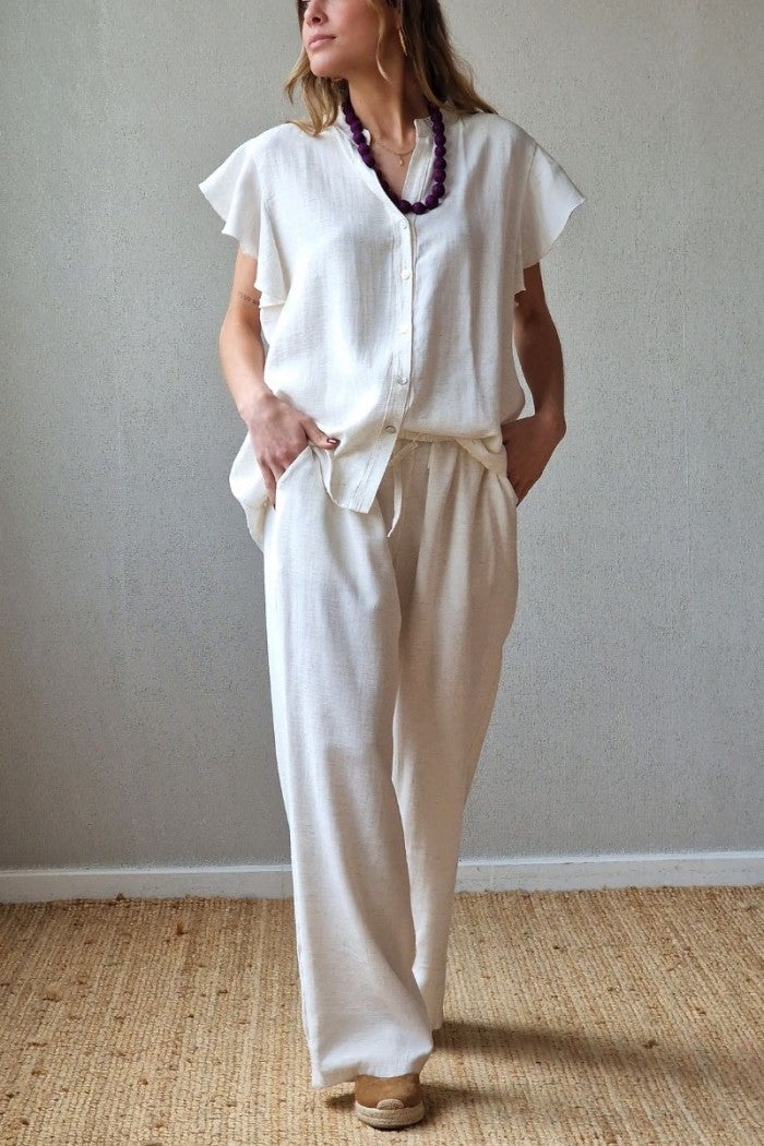 Pantalón mezcla con lino crudo
