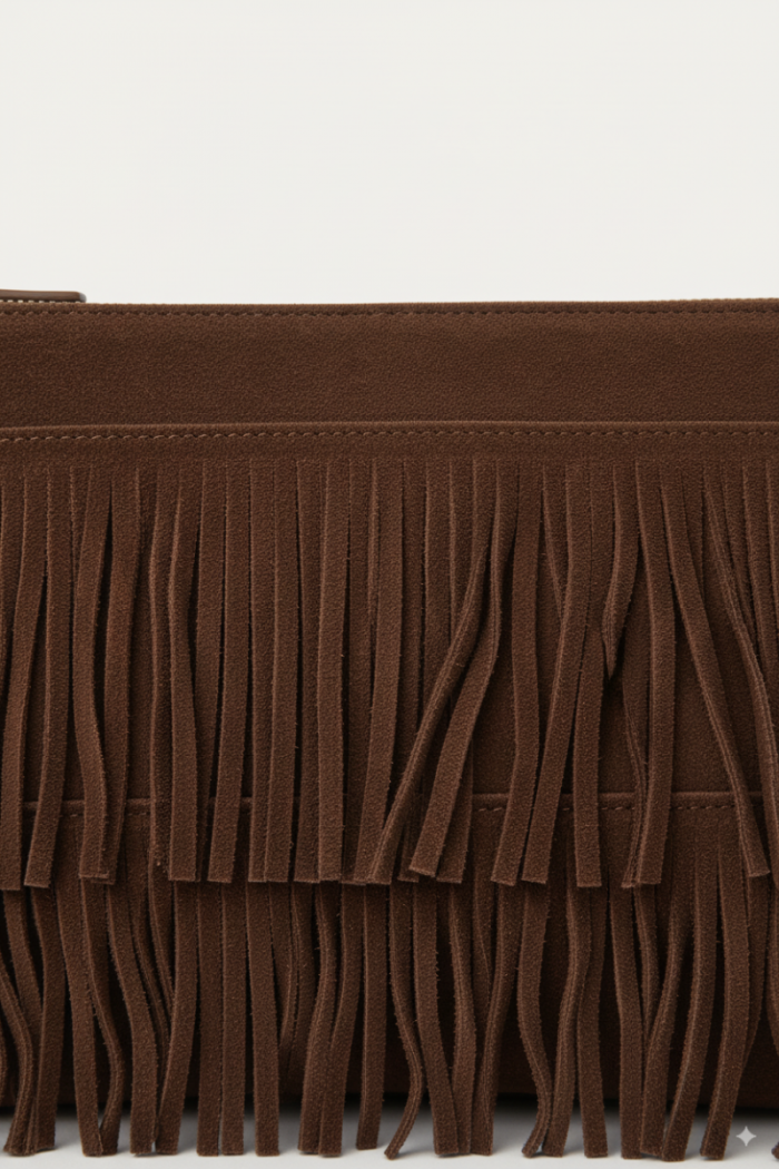 Bolso sobre de ante con flecos marrón