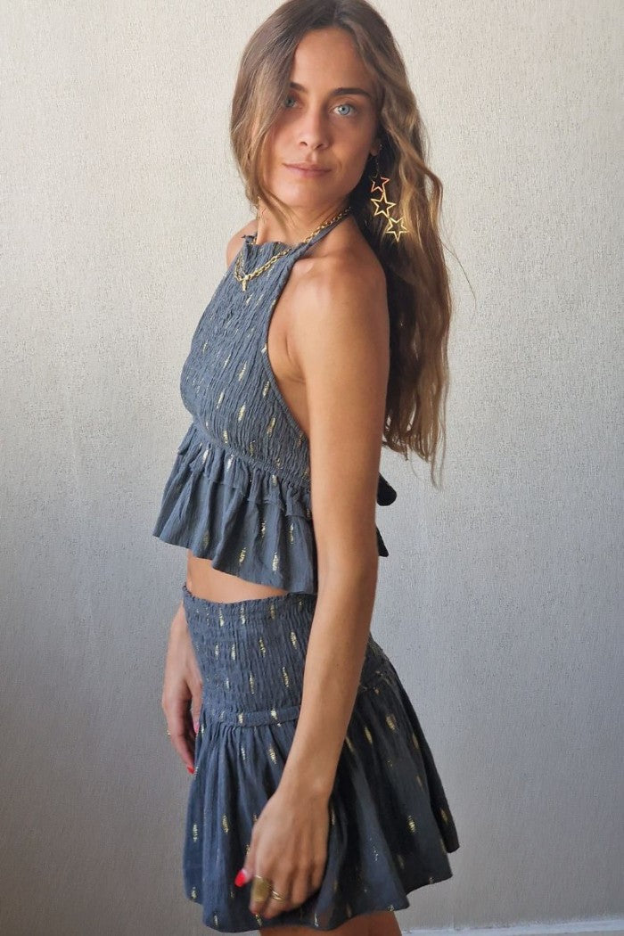 Top de bambula con lurex gris oscuro