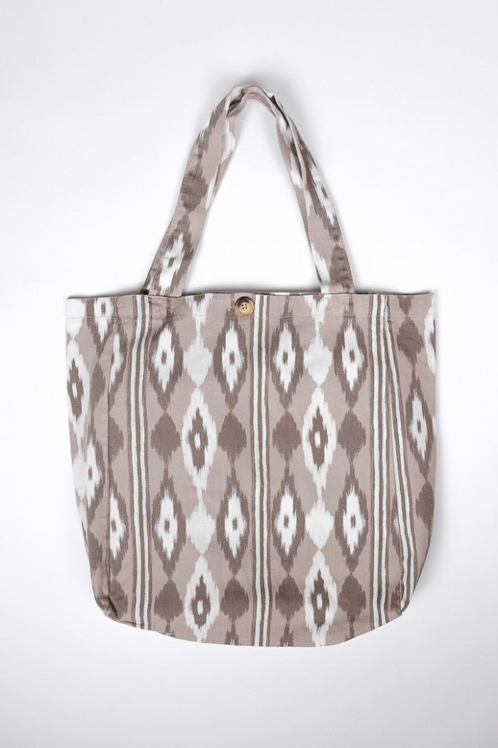Bolso estampado ikat beige con opción de personalizar