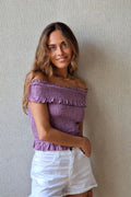 Top nido de abeja y  palabra de honor lurex lila