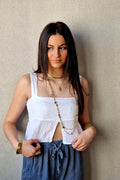 Top de tirantes lino color blanco